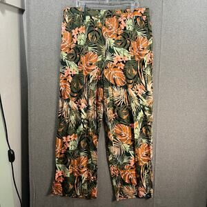 Denim & Co. Beach Jersey Tall Wide Leg Full Length Pant Olive Tropical, XLT